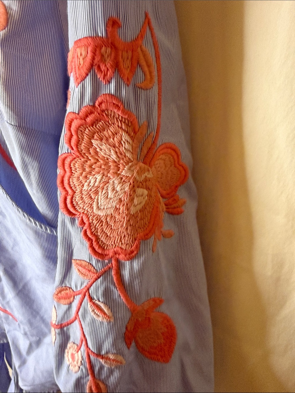 INC International Concepts Light Blue Wrap Blouse with Coral Floral Embroidery - Picture 3 of 6